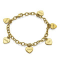 Gold plated heart charm bracelet with personalised pendants on a link chain
