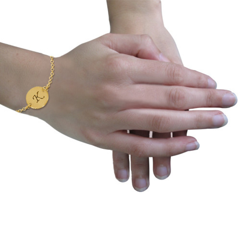 Engraved Initial Disc Bracelet Detail Gold plated initial disc bracelet detail