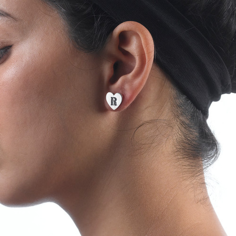 Heart Initial Earrings alternate view Heart initial earrings alternate product view