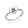 Heart initial ring in sterling silver