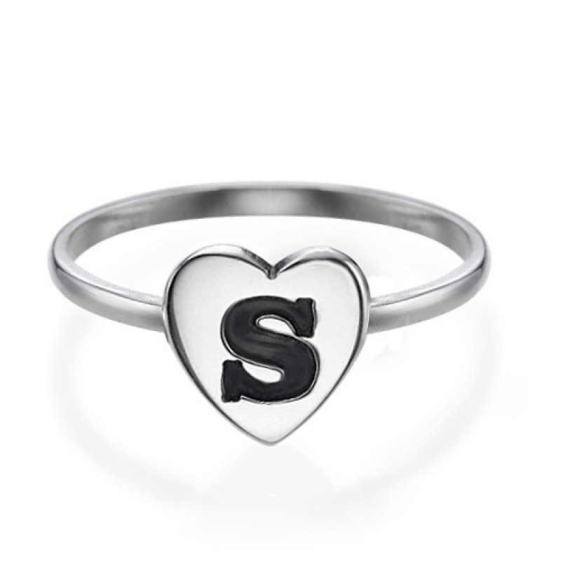Heart initial ring in sterling silver