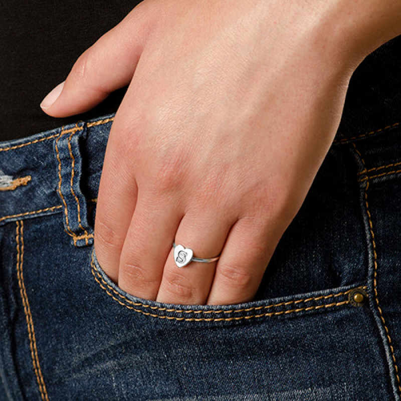 Heart initial ring in sterling silver