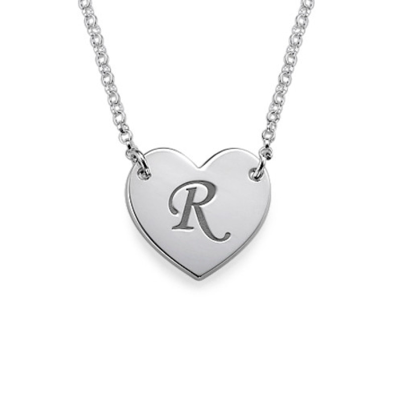 Sterling silver heart necklace with a capital initial in print font