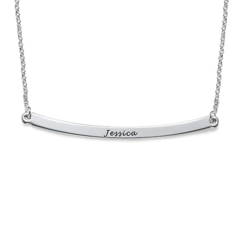 Personalised Horizontal Sterling Silver Bar Necklace Personalised horizontal sterling silver bar necklace on a Rollo chain