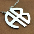 Two Initial Block Monogram Necklace Detail Solid white gold two initial block monogram necklace detail