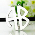 Two Initial Block Monogram Pendant Necklace View Solid white gold two initial block monogram pendant necklace view