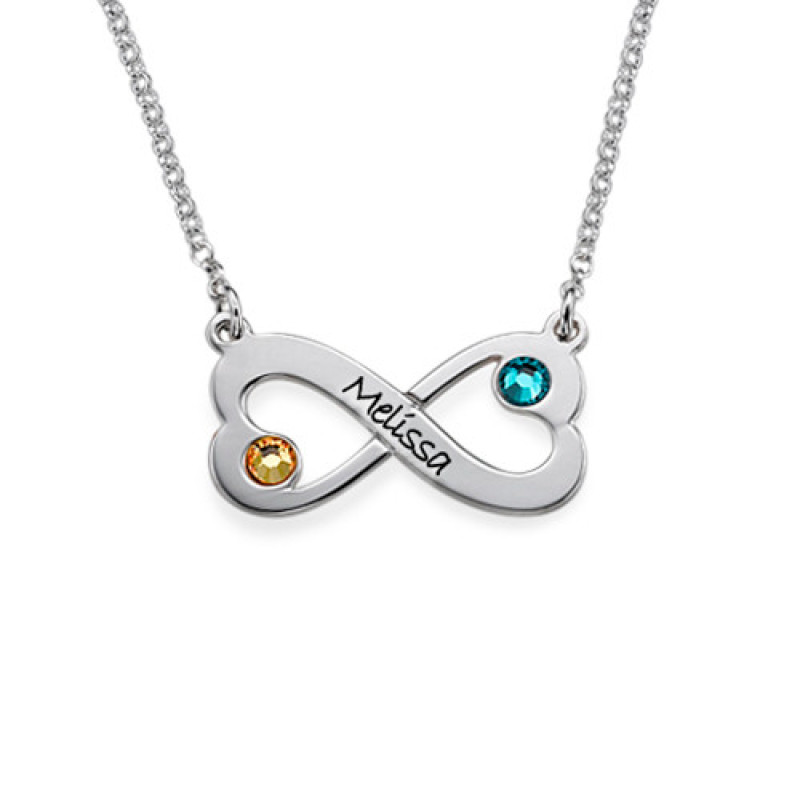 Infinity Heart Necklace with Engraving Infinity heart necklace with engraving and Swarovski crystals