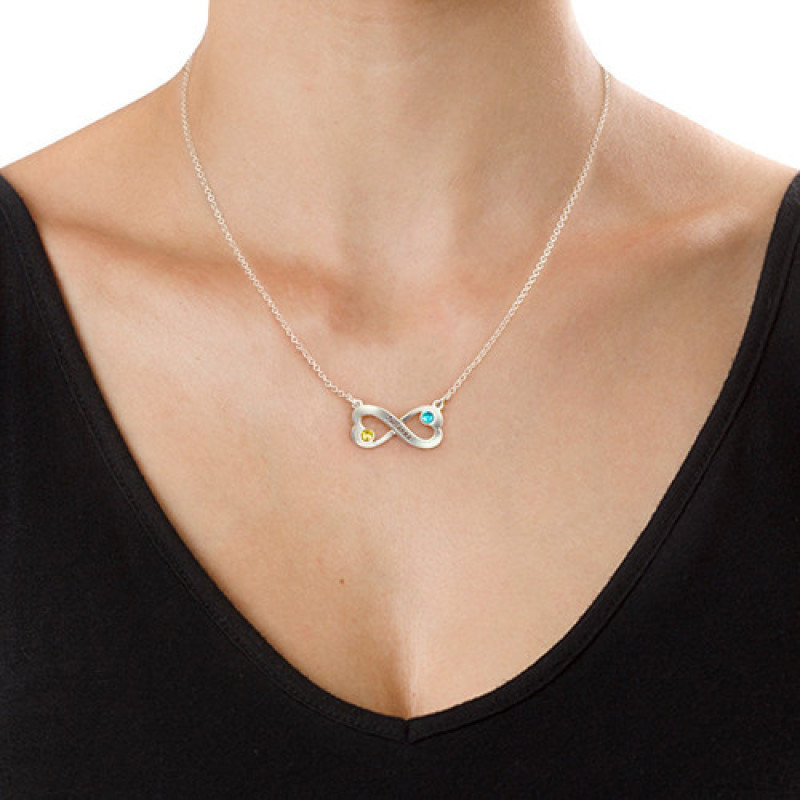 Infinity Heart Necklace with Engraving Infinity heart necklace with engraving and Swarovski crystals