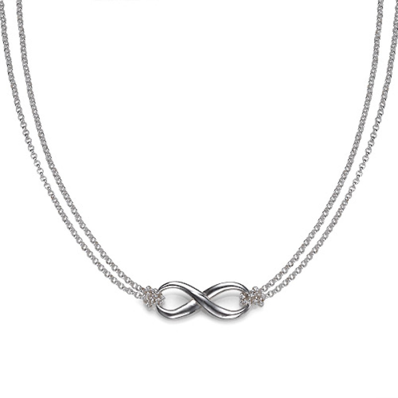 Silver Infinity Necklace Sterling silver infinity necklace with double Rollo chain