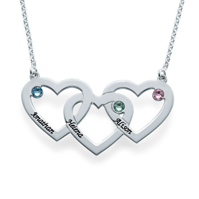Intertwined Hearts Necklace with Birthstones Intertwined hearts necklace with engraved hearts and birthstones