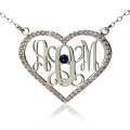 Sterling Silver Heart Birthstone Monogram Necklace Sterling silver heart birthstone monogram necklace