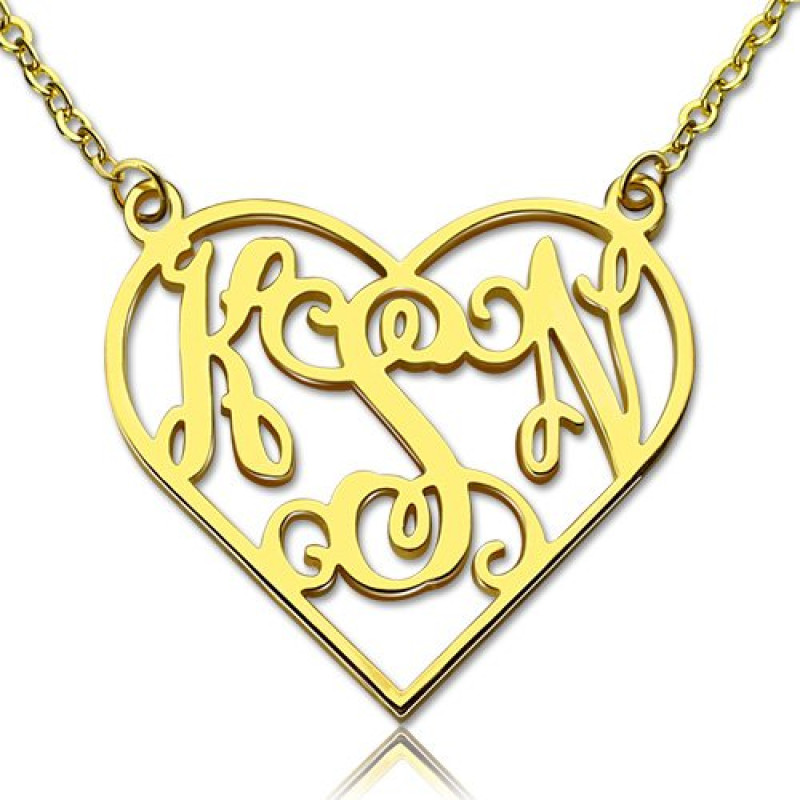 Cut-out heart monogram necklace with personalised initials
