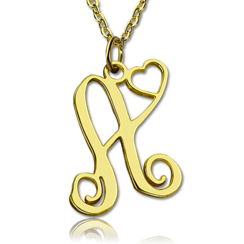 18ct Solid Gold Initial Heart Monogram Necklace Personalised one-initial heart monogram necklace in 18ct solid gold