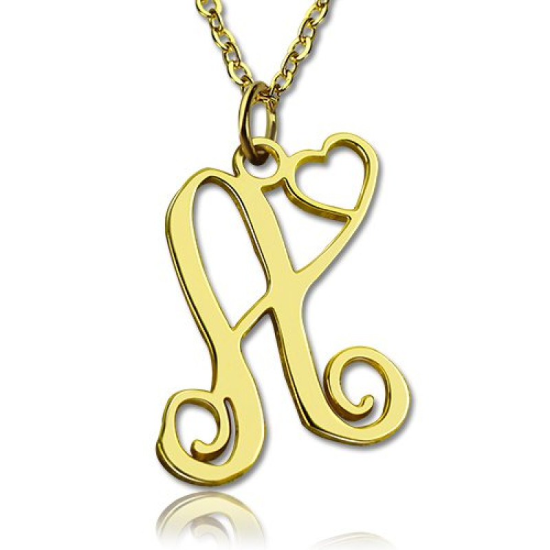 Single letter heart monogram necklace pendant