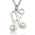 Custom heart initial monogram necklace in white gold