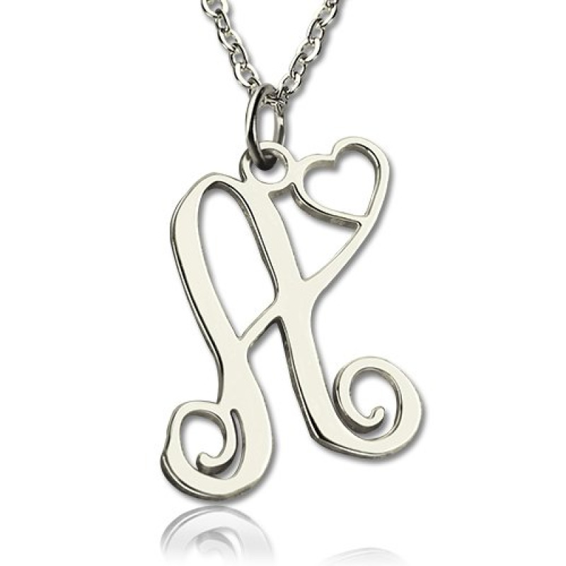 Silver Initial Monogram Heart Necklace Silver initial monogram heart necklace
