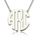 18ct solid white gold block initial monogram pendant necklace