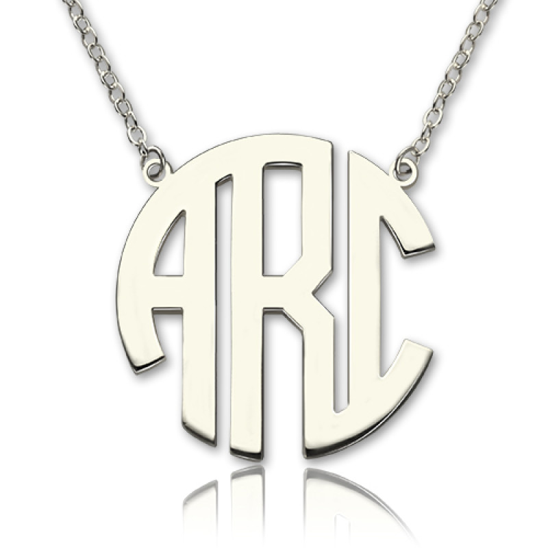 18ct solid white gold block initial monogram pendant necklace