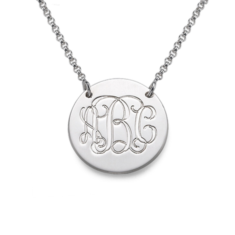 Sterling silver monogram disc necklace