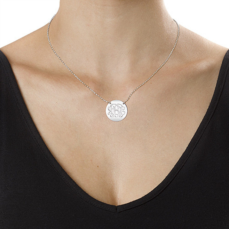 Sterling silver monogram disc necklace