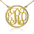 18K gold-plated circle monogram initial necklace