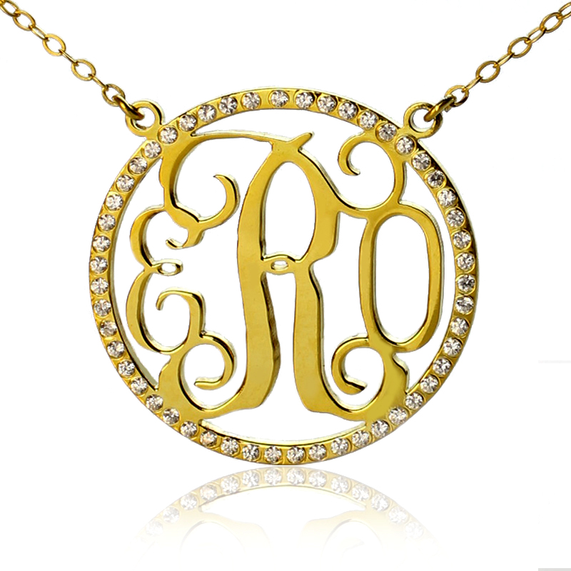 18K gold-plated circle monogram initial necklace