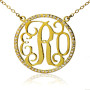 18ct Gold Plated Circle Birthstone Monogram Necklace