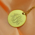 Personalised disc script monogram necklace with round engraved pendant