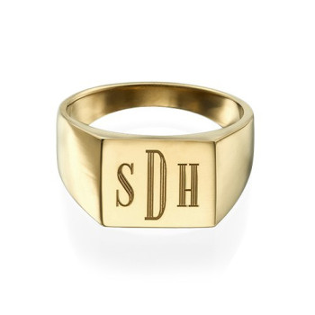 Monogrammed Signet Ring - 18ct Gold Plated Monogrammed Signet Ring - 18ct Gold Plated