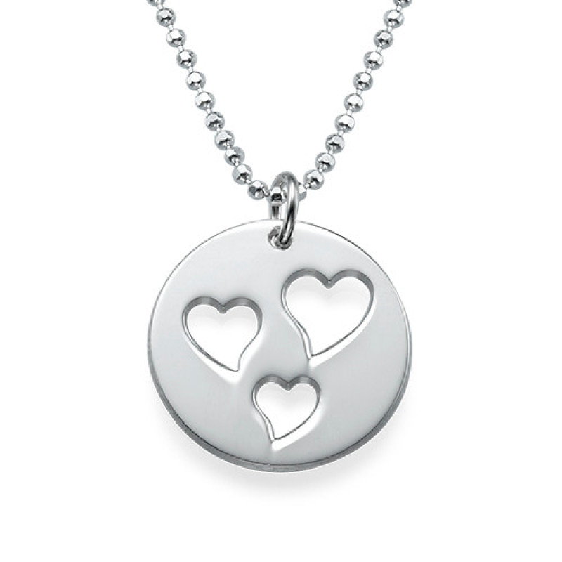 Mother and daughter cut-out heart necklace set with heart pendants