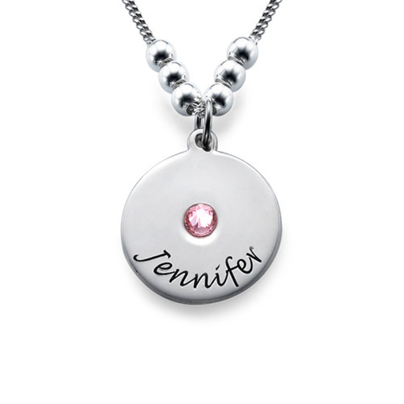 Mother's Disc and Birthstone Necklace detail view