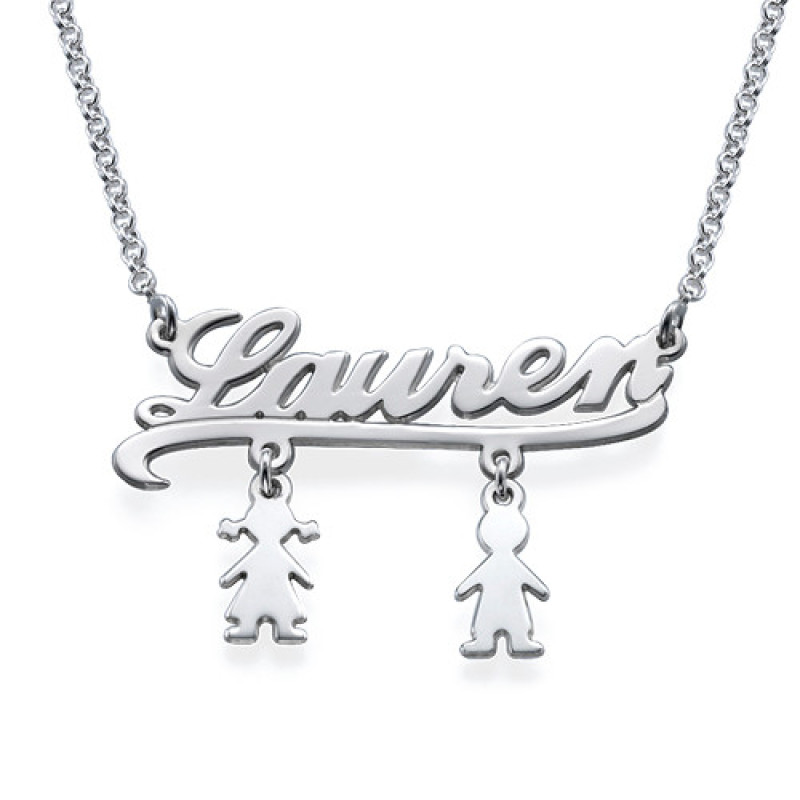 Mummy Name Necklace with Kids Charms Mummy name necklace with kids charms
