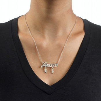 Mummy Name Necklace with Kids Charms Mummy Name Necklace with Kids Charms