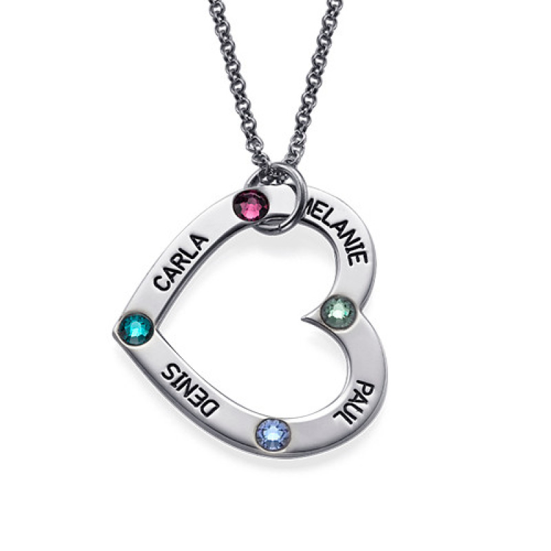 Mum's Birthstone Heart Necklace in sterling silver