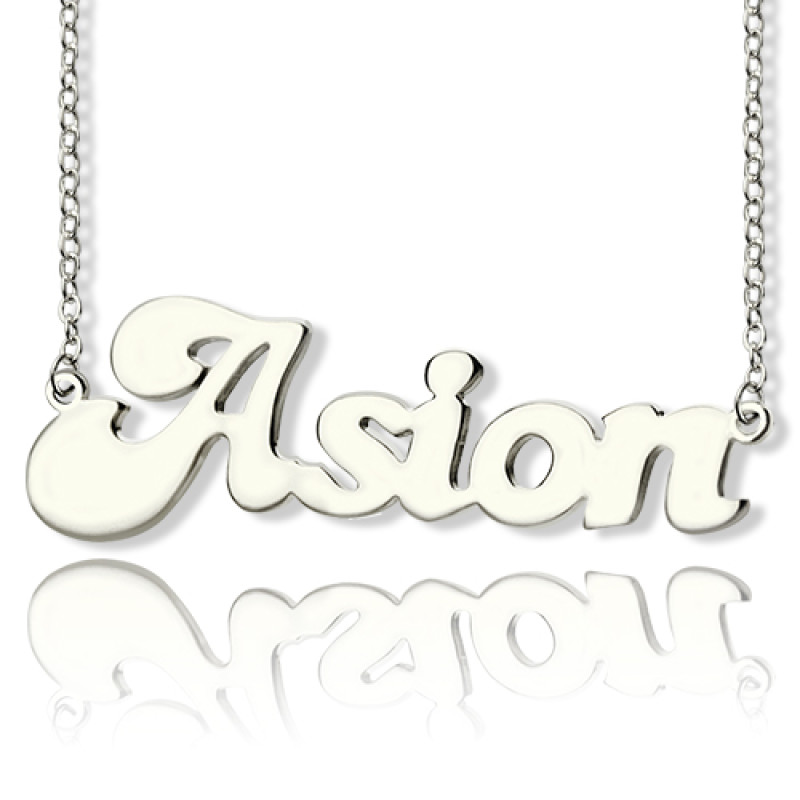Personalised 18ct solid white gold BANANA font name necklace
