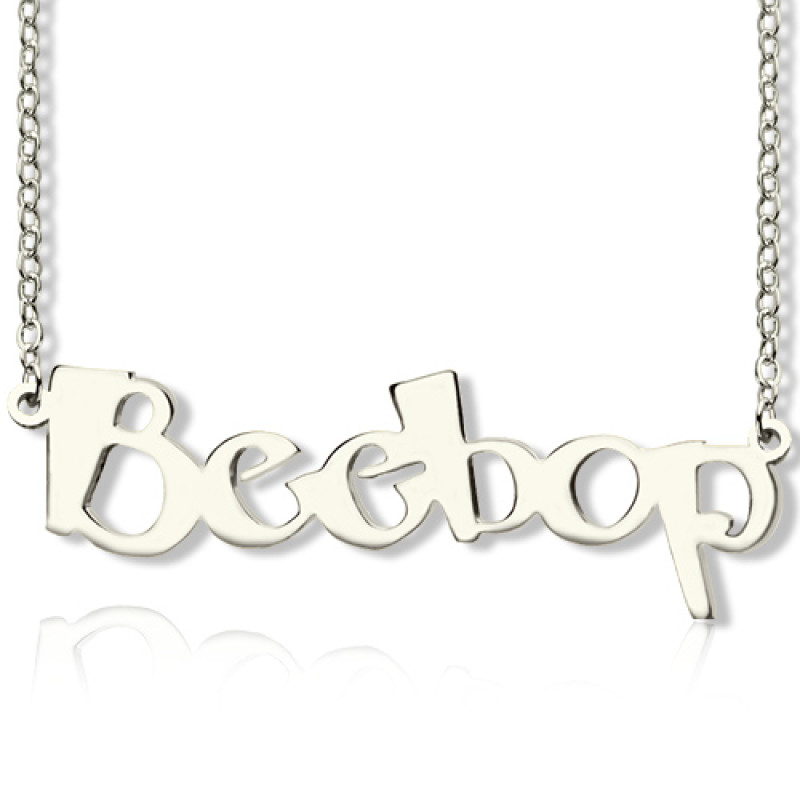 Solid white gold personalised Beetle font name necklace