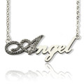 Script name necklace with birthstone detail