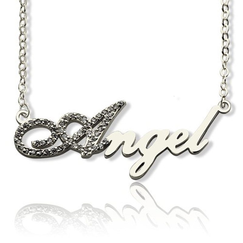 Script name necklace with birthstone detail