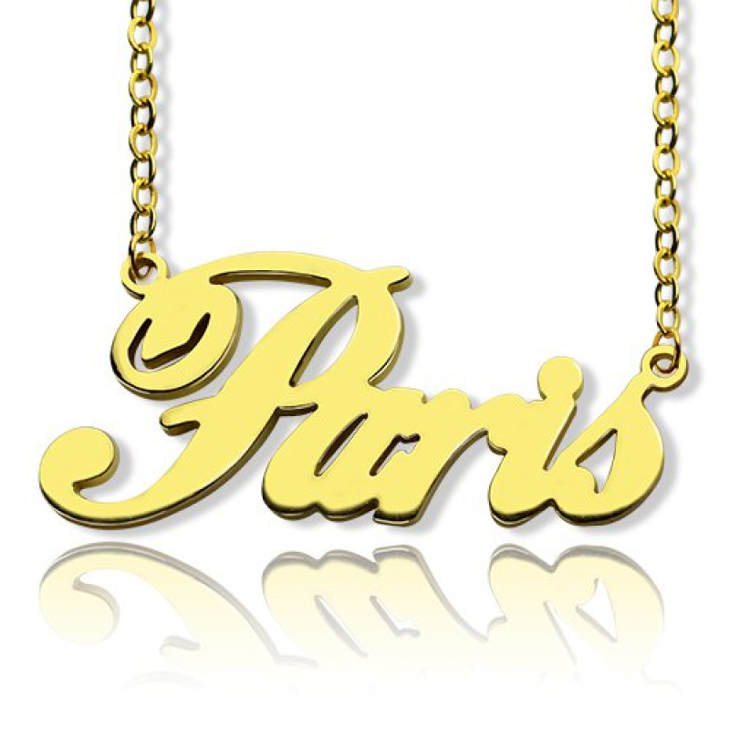 Paris 18ct Gold Plating Name Necklace Paris-style personalised name necklace with a gold-coloured nameplate