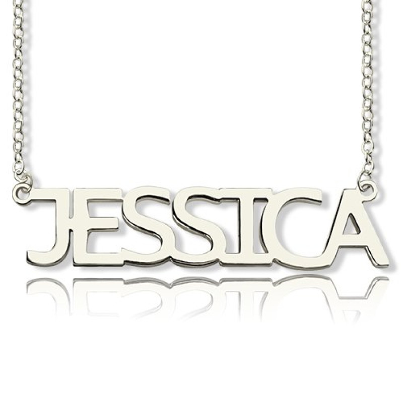 Silver block letter personalised name necklace
