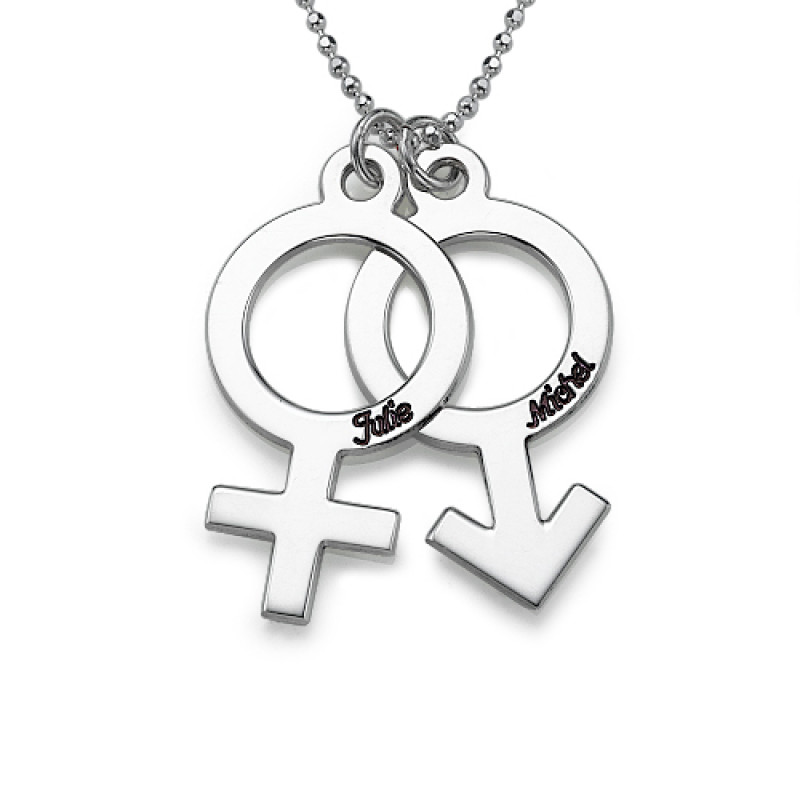 Personalised sterling silver necklace with female and male symbols