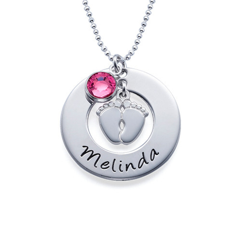 New Mum Necklace with Baby Feet New Mum Necklace with Baby Feet personalised disc pendant