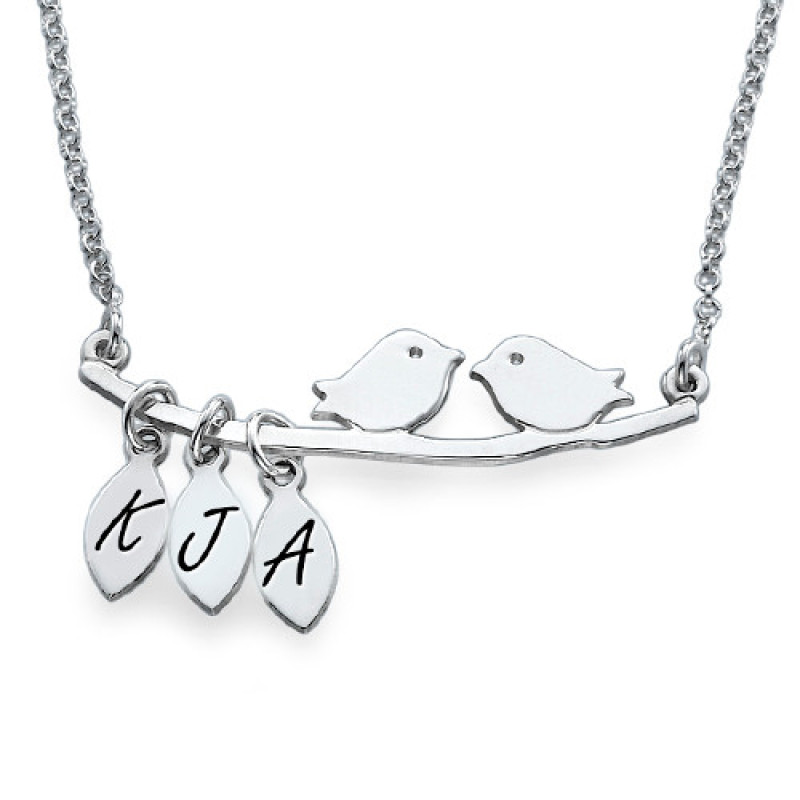Personalised Silver Bird Necklace Personalised sterling silver bird necklace with two birds on a branch