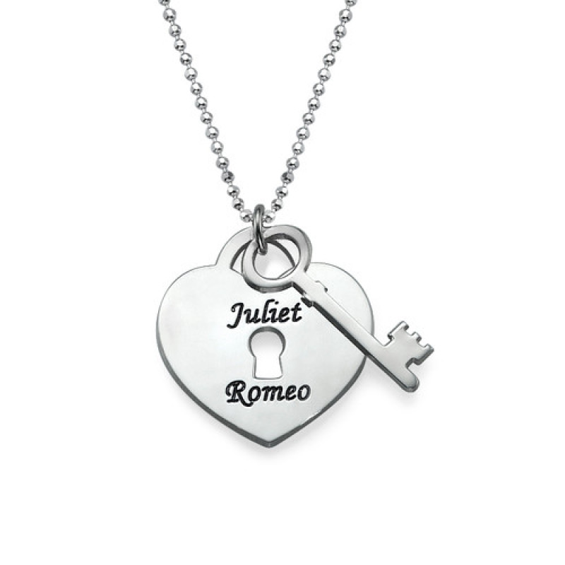 Personalised Heart Lock and Key Pendant Personalised heart lock and key pendant necklace