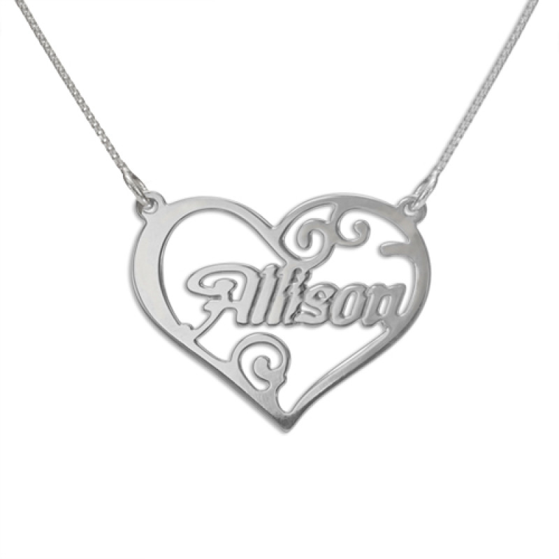 Personalised heart name necklace with a cut-out name pendant