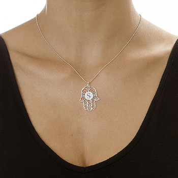 Silver Personalised Initial Hamsa Necklace Silver Personalised Initial Hamsa Necklace