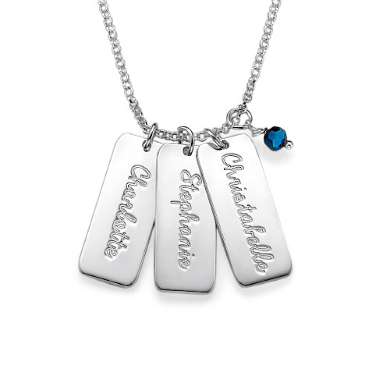 Personalised sterling silver name tag necklace with crystal birthstone