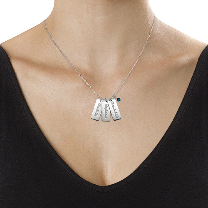 Personalised sterling silver name tag necklace with crystal birthstone