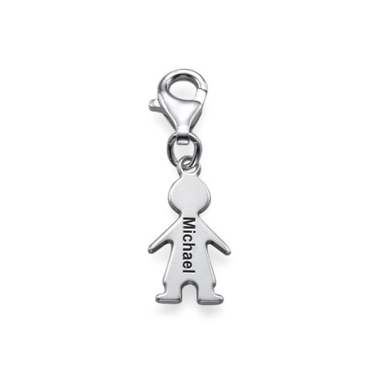 Personalised silver boy pendant on a lobster clasp