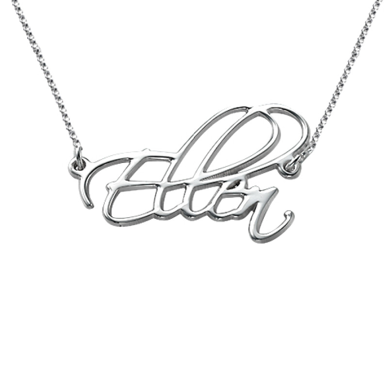Personalised silver script name necklace with handwritten-style pendant